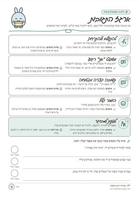 עמוד ארגז התגובות מתוך החוברת
