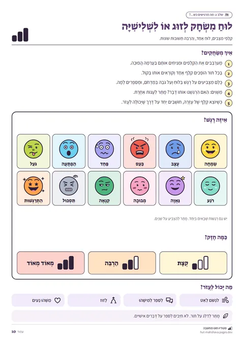 דף לוח המשחק מתוך הערכה